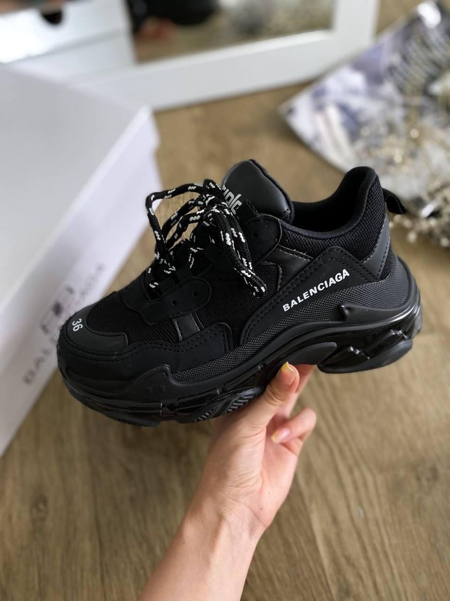 Кросівки Balenciaga Triple S Clear Sole Black «White Logo» 3 3456 фото