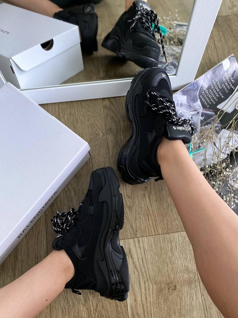 Кросівки Balenciaga Triple S Clear Sole Black «White Logo» 3 3456 фото