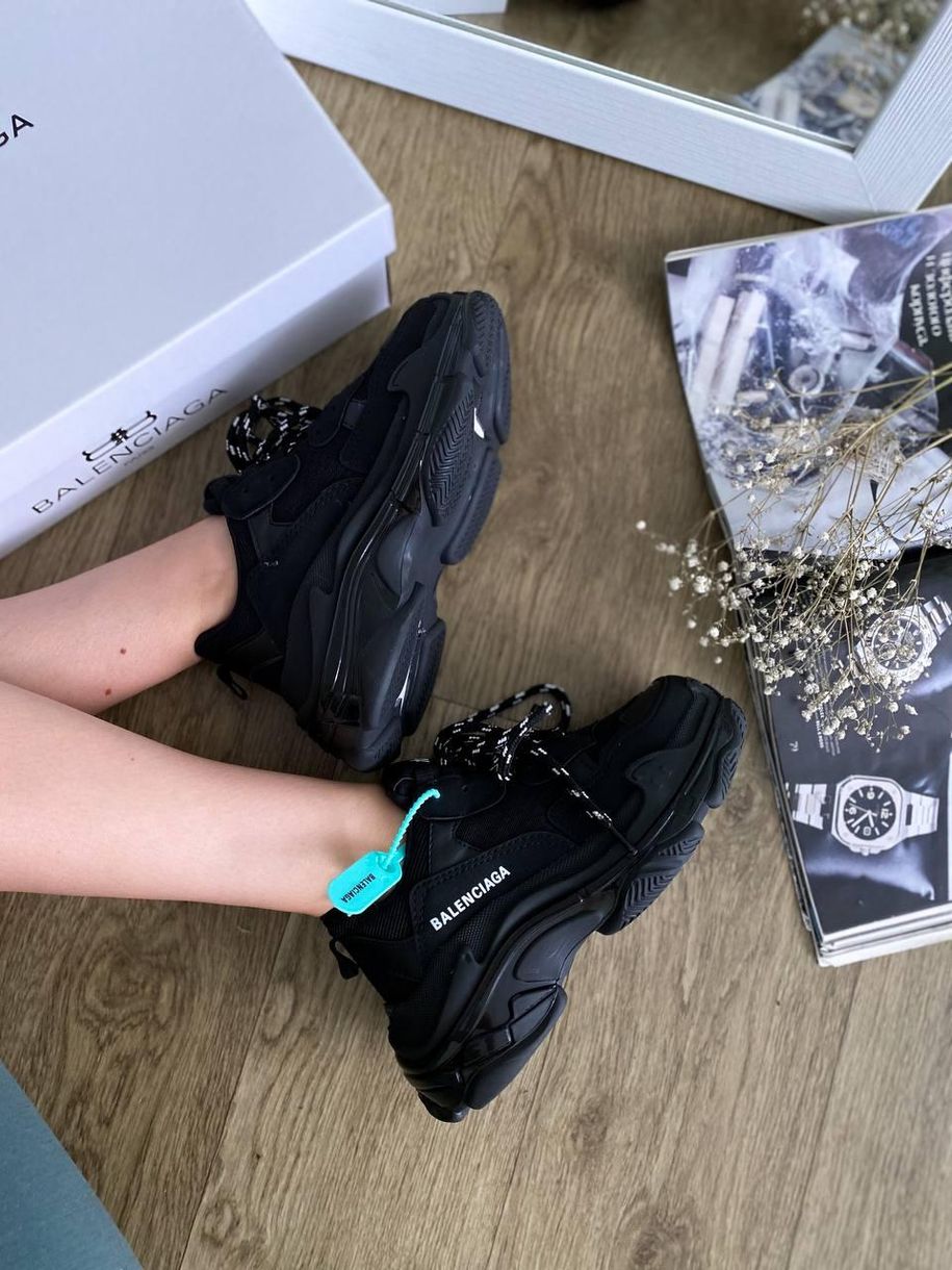 Кросівки Balenciaga Triple S Clear Sole Black «White Logo» 3 3456 фото