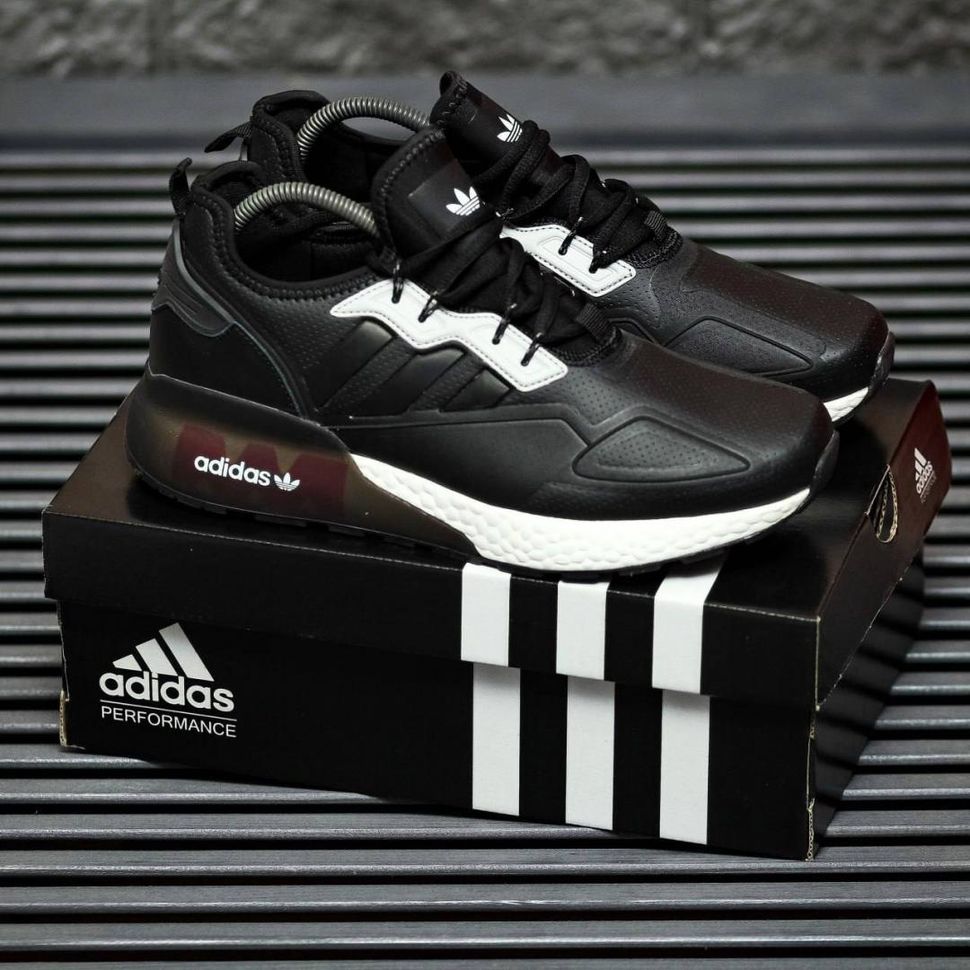 Кроссовки Adidas ZX 2K Boost Black White v2 8961 фото