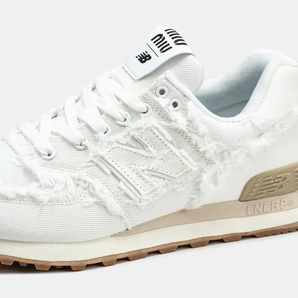 New Balance 574 x Miu Miu White Raw Edge